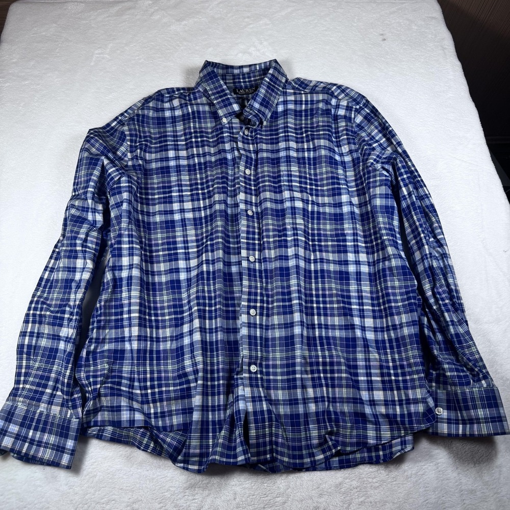 Lauren Ralph Lauren Shirt Mens 2XL Blue Plaid Long Sleeve Button Down Stretch